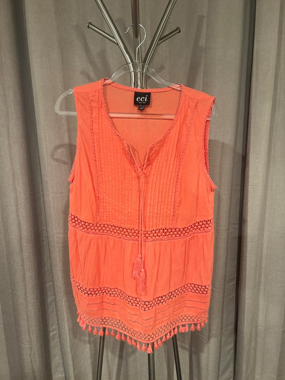 ECI Coral Sleeveless Tassel Tie Tunic